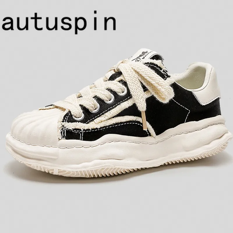 

Autuspin 4cm Chunky Women's Canvas Shoes Spring Autumn Fashion Cross-tied Shallow Basic Sports Sneakers Students Outdoor Leisure