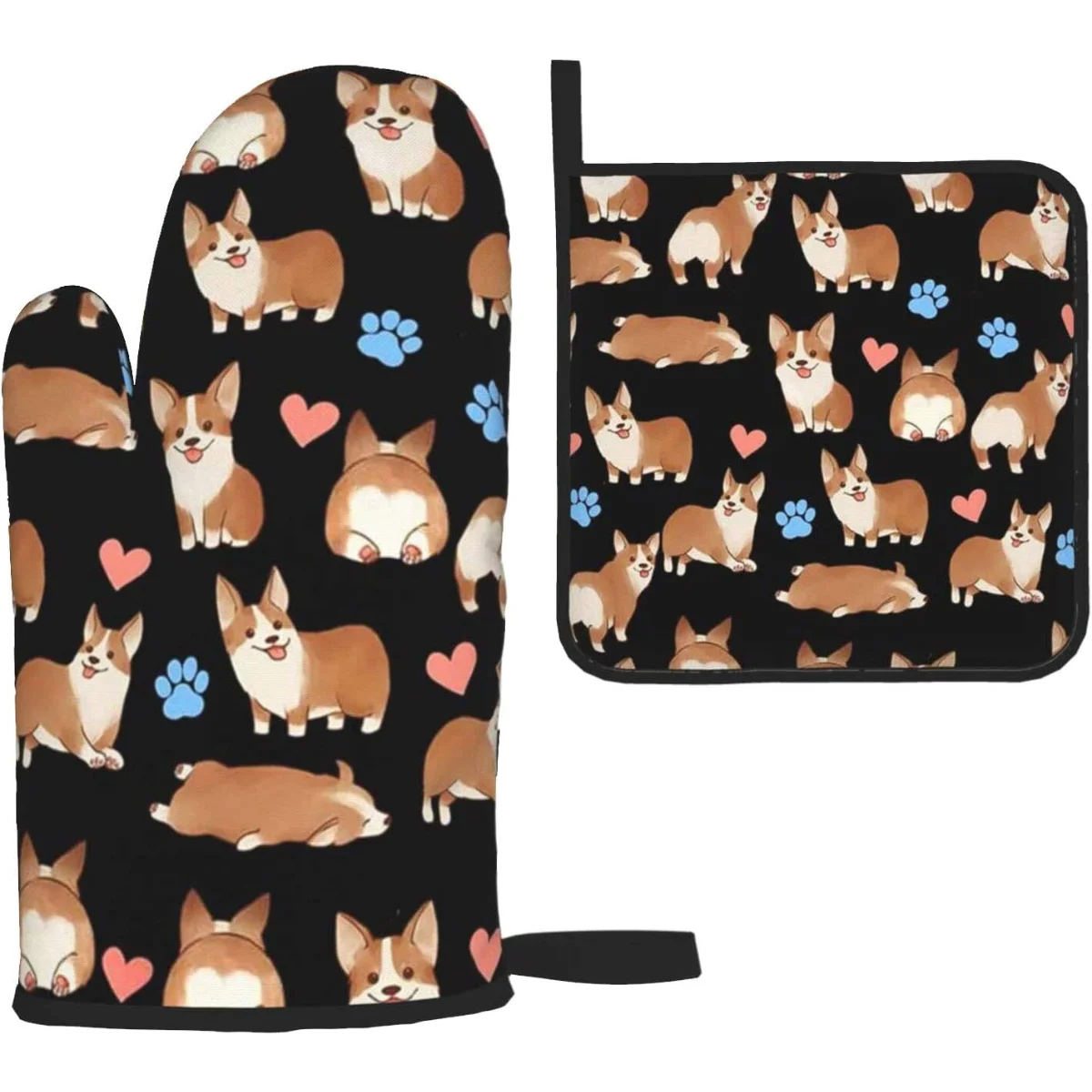 

Cute Corgi Dog Heat Resistant Oven Mitts and Pot Holders Sets Non Slip Kitchen Gloves Hot Pads for Cooking BBQ Baking Grilling