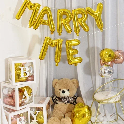 

16inch Rose Gold MARRY ME Letter Foil Balloons Gold Silver Balloon Bride To Be Party Decor Wedding Party Supplies Air Global