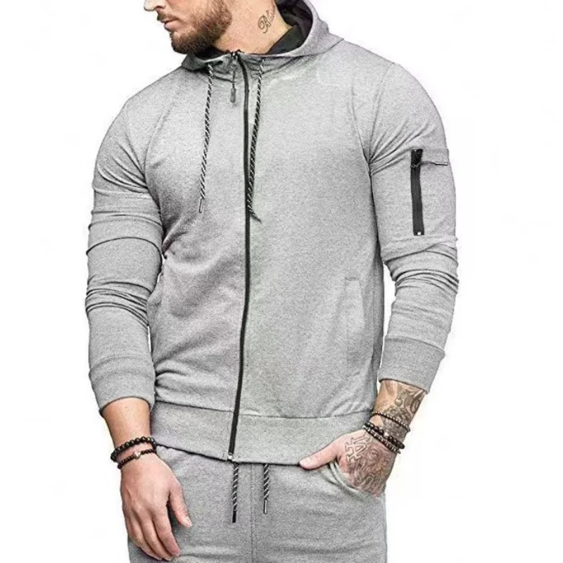 Men's Solid Color Long Sleeved Hooded T-Shirt With Multiple Zippers Tight Fitting Hoodie Men's Sportswear Fitness Running Jacket