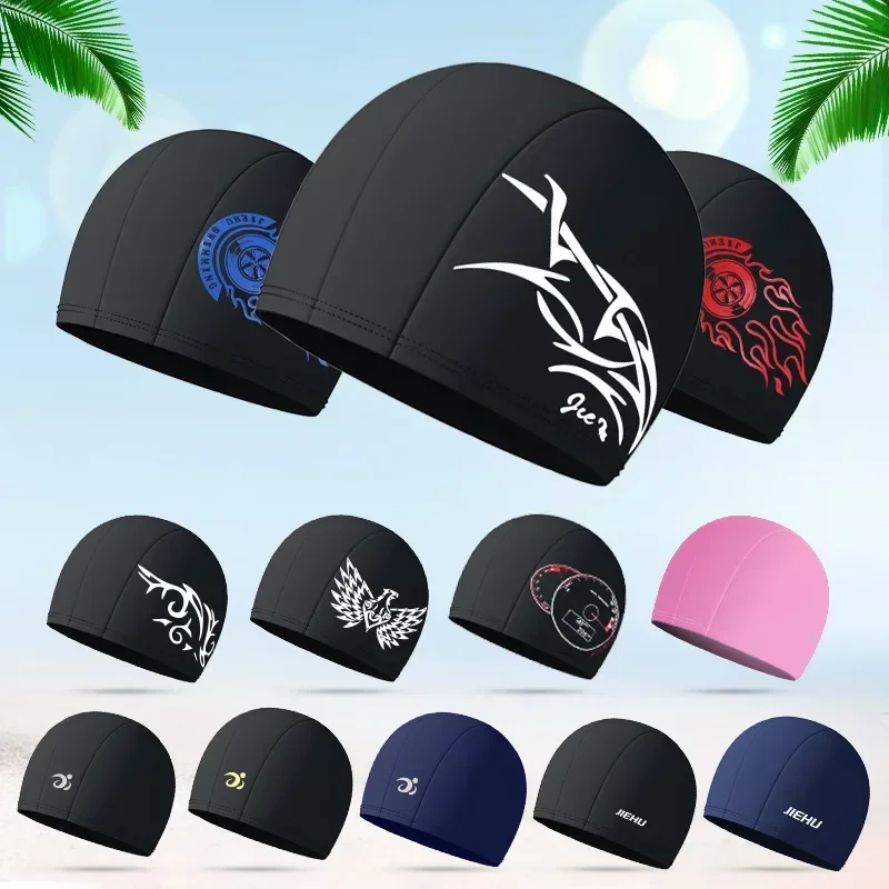Men Women Swimming Cap Long Hair Waterproof Swim Pool Cap Ear Protection Unisex Elastic Diving Hat Bathing Cap Water Accessories