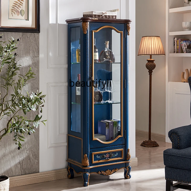 

Solid Wood Small Wine Cabinet Simple Wall Painted Living Room Narrow Glass Sideboard Cabinet