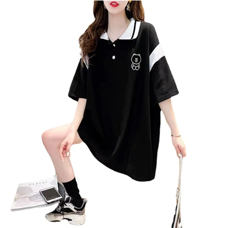 

New Over Size 150kg Short Women Summer Mid-Length Long Loose Elastic Comfort T Shirt Lady Tops tees With Sleeve Female Clothes