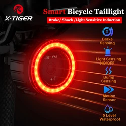X-TIGER Bicycle Smart Auto Brake Sensing Light Waterproof LED Charging Cycling Taillight Bike Rear Light Warn Bicycle Tail light