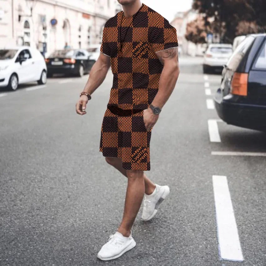 2024 Summer New Men's Crew Neck Sports T-Shirt Men's Casual Short Sleeve 3D Printed Sportswear New Striped Shorts Men's Suit 6