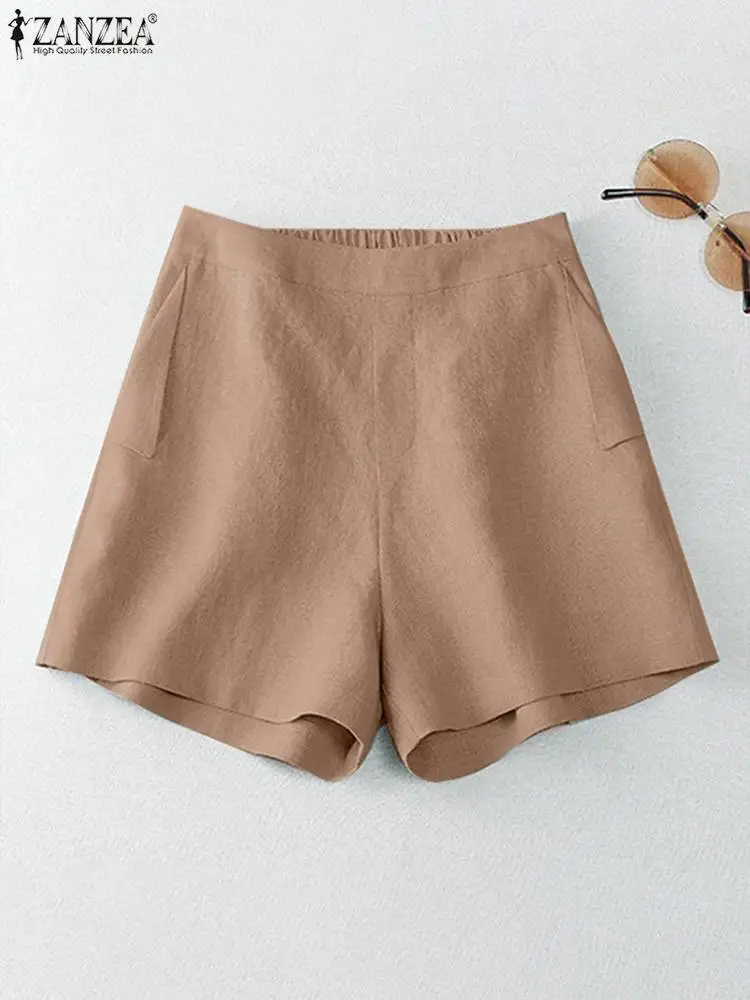 

ZANZEA Fashion Streetwear Shorts Women Loose Pantalon Summer Solid Color Casual Knee Length Trousers Female Elastic Pants 2023