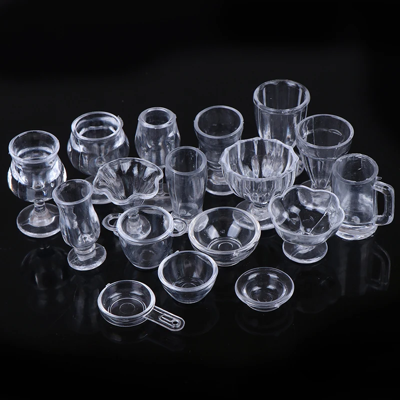 17Pcs/Set 1:12 Dollhouse Mini Transparent DIY Pretend Play Kitchenware Toy Drink Cups Dish Tableware Miniatures kitchen toys pretend kitchen toys doll house toys