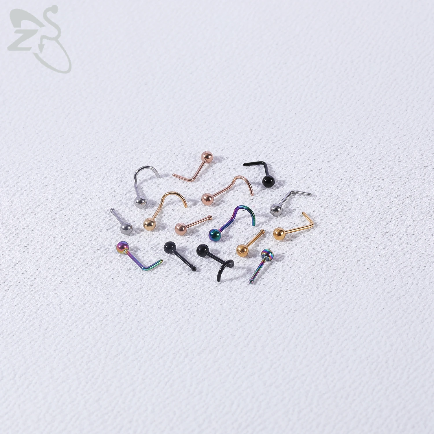 ZS 스테인리스 스틸 코 피어싱, 다채로운 CZ 크리스탈 코 스터드, 나사 S자형 리테이너, 3mm 콧구멍 피어싱 쥬얼리, 20G, 1 개