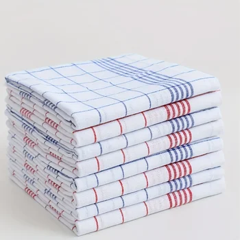 6/12Pcs, 45Cm*60Cm, Two-Color Kitchen Tea Towels, Pure Cotton Striped Plaid Kitchen Towels, Blue/Red Plaid, Kitchen and Dining Supplies, Kitchen Utensils 1