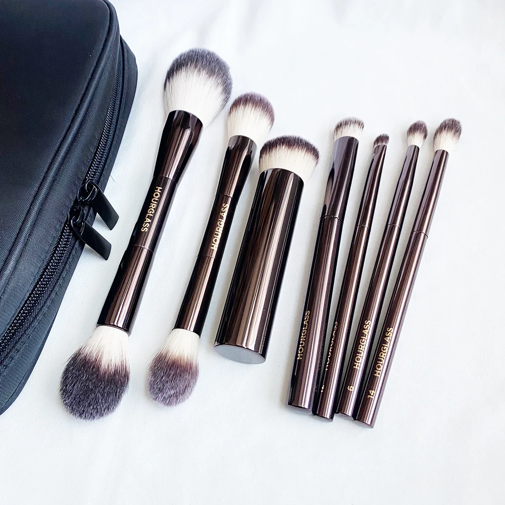 HourglassMakeupBrushesSetVEGANTravelSetwithapouchSoftSyntheticHairMetalHandle