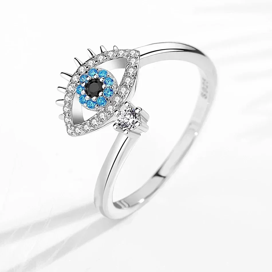 KALETINE Evil Eye Ring Open Luck Blue Stone Cubic Zirconia 925 Sterling Silver Adjustable Finger Ring For Women Fine Jewelry