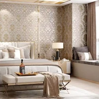 วอลเปเปอร์ลายทอง PVC กว้าง 53 ซม. 1 ม้วน สติ๊กเกอร์ติดผนังสำหรับห้องนั่งเล่น ห้องนอน กันน้ำ ตกแต่งบ้าน สไตล์ยุโรป 2