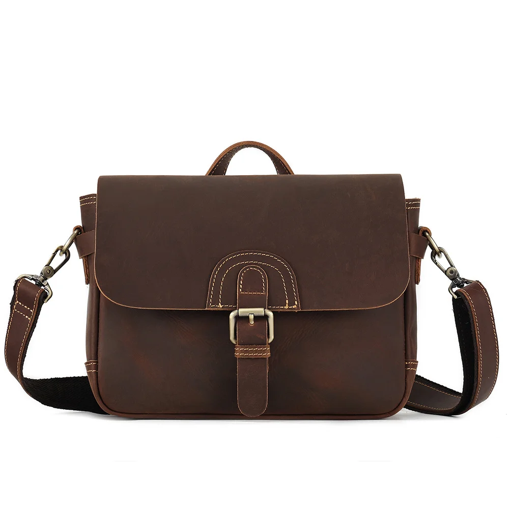 

Retro Crazy Horse Leather Men's Crossbody Bag Casual Travel Work Messenger Bag Shoulder Bags for 7.9" iPad Handbags Male