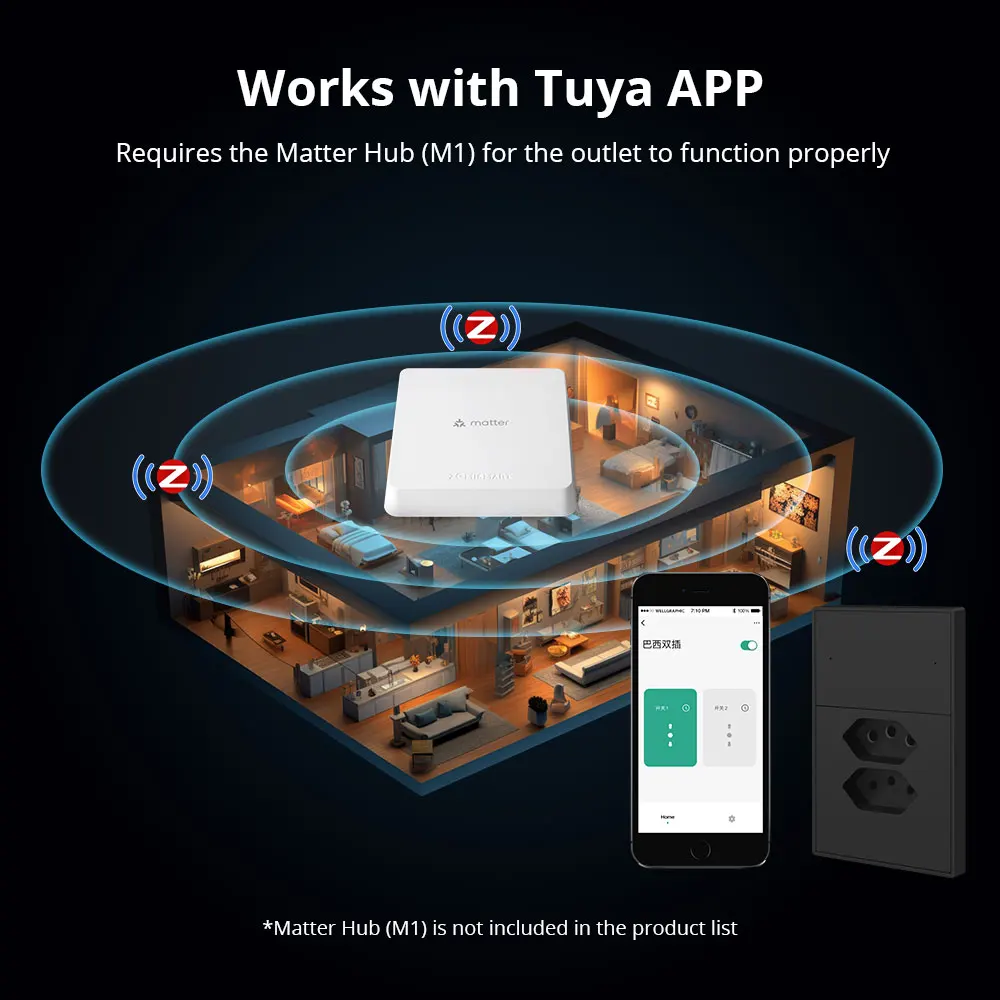 Zemismart Zigbee 브라질 소켓 2 개, 투야 2 극 콘센트 소켓, 블랙 지지대 알렉사 구글 홈 음성 제어, 10A, 20A