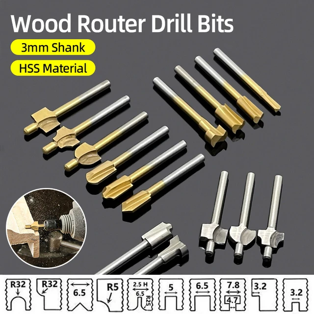 Cheap HSS Titanium Routing Rotary Milling Rotary File Cutter Wood Carving  Carved Knife Cutter Tools Accessories 3mm Shank Mini HSS Router Bits