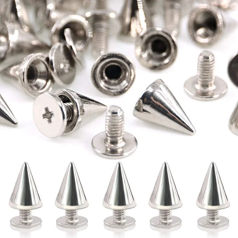Silver Cone Studs and Spikes Screwback Cool Punk Garment Rivets for Clothes Bag Shoes Collar Leather Metal DIY Craft Accessories
