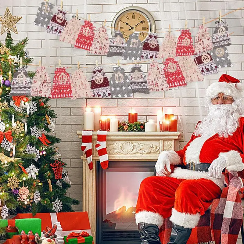 Christmas Advent Calendar Candy Bag 24 Days Countdown To Christmas Reusable Burlap Bags DIY Drawstring Gift Bags For Kids