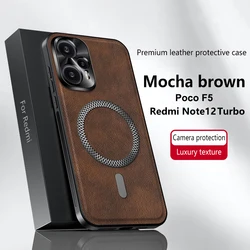 Magnetic Elegant Leather Wear - Resistant Lens Cover with Non - Slip Grip Edge for Redmi Note 12 Turbo (Brown with Magnetism)