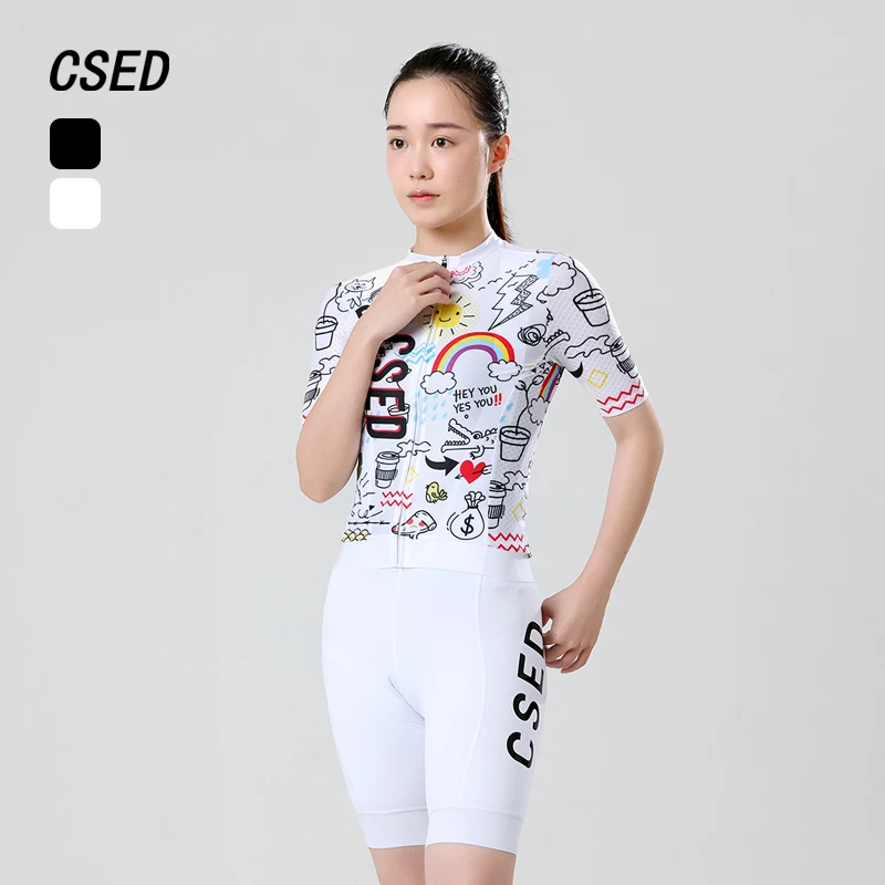 CSED Cycling Jersey Spring Summer Autumn Bicycle Riding Clothes Women's Short Sleeved Bike Clothing Full Zipper Breathable Suit