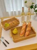 Creative Handmade Woven Rattan Storage Tray Square Wicker Basket Wooden Handle Bread Food Tray Fruit Cake Platter 2