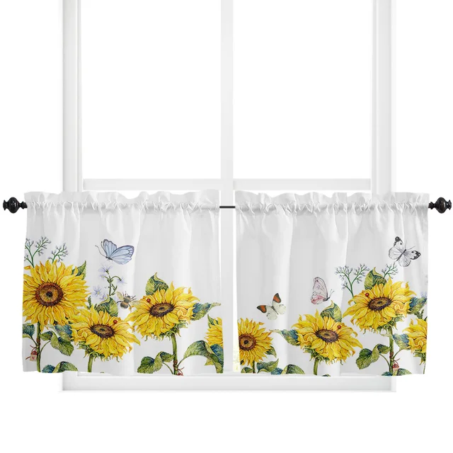 Add elegance to your space with Sunflower Flower Butterfly White Curtains