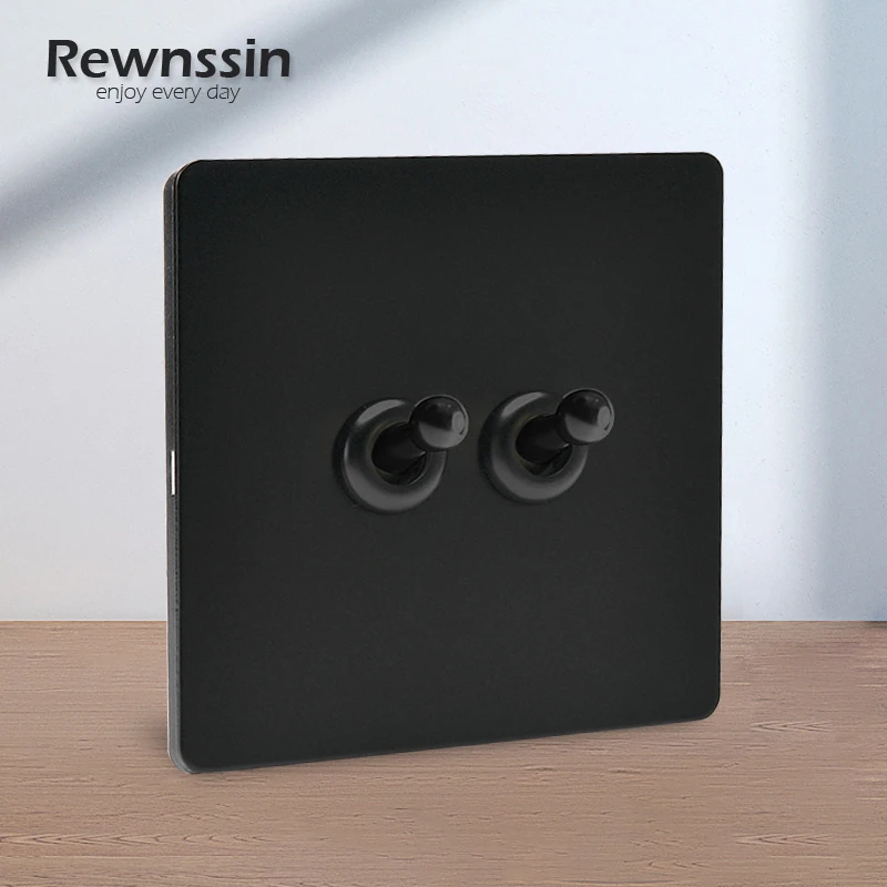 Interruttore A Levetta Per Applique Da Parete Nero 1 2 3 4 Gang 2/3 Vie 10A Pannello In Acciaio Inossidabile Leva Vintage Con Tv Usb Rj45 220V