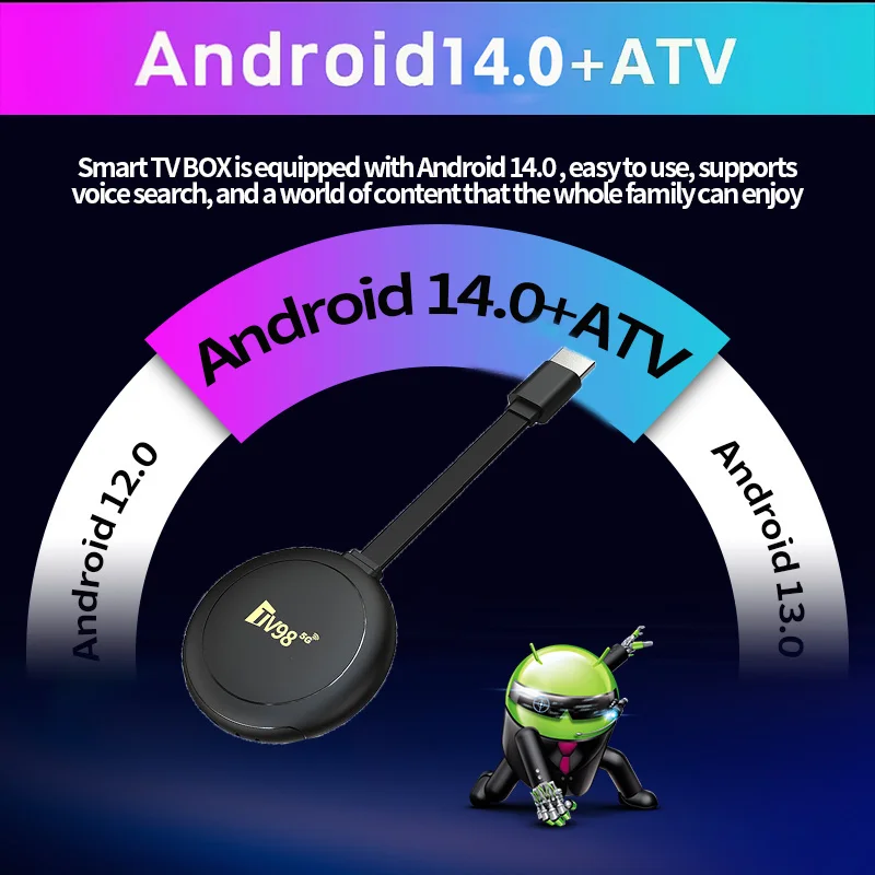 TV98 ATV X8 TV Stick 4G 5G Dual Wifi HD 8K 4K Android 14 H.265 BT 5.0 8GB 128GB Allwinner H313 quad-core Telecomando vocale Smart iptv - immagine 2