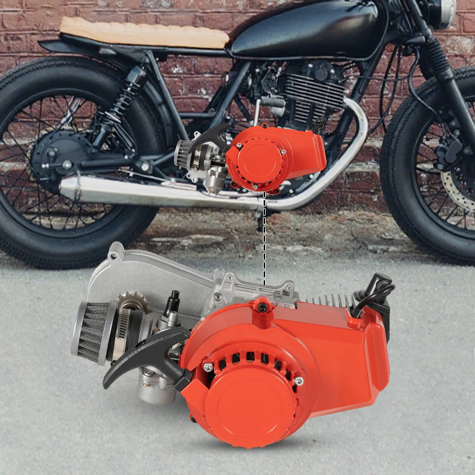 49CC 2 Stroke Engine Motor Air-cooling Pocket Bike Gasoline Engine Motor Single Cylinder for Mini Dirt Bike ATV Scooter