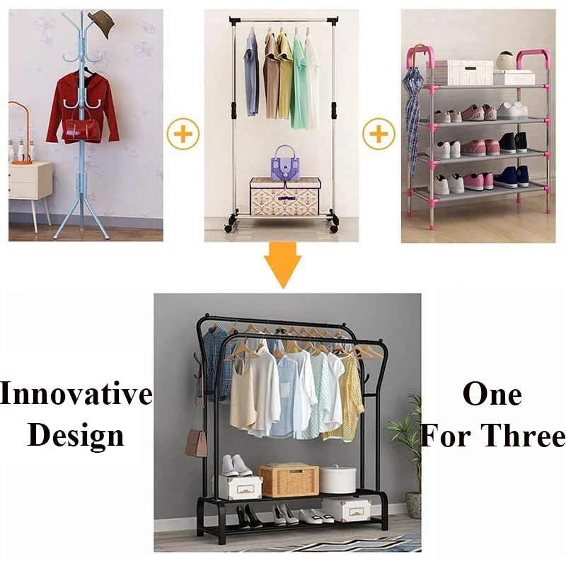 Standing Coat Rack Drying Clothes Rack Clothing Garment Rack With Shelves Storage Shelf Hangers For Clothes Furniture For Home 2