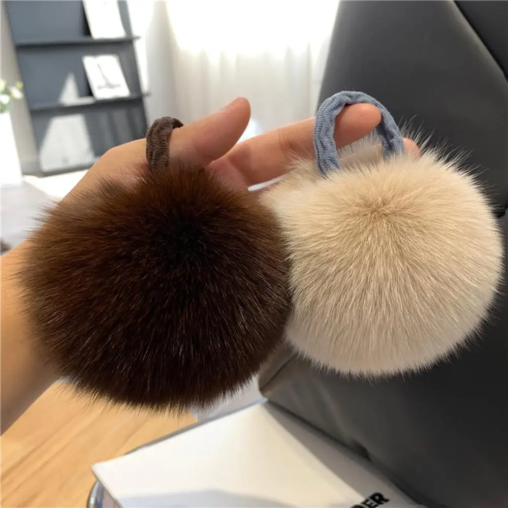 1pcs Fox Fur Pompom Hair Rope Ponytail Hair Holder Women Fashion Headdress Hair Bands DIY Girls Gift Fur Ball Hair Accessories