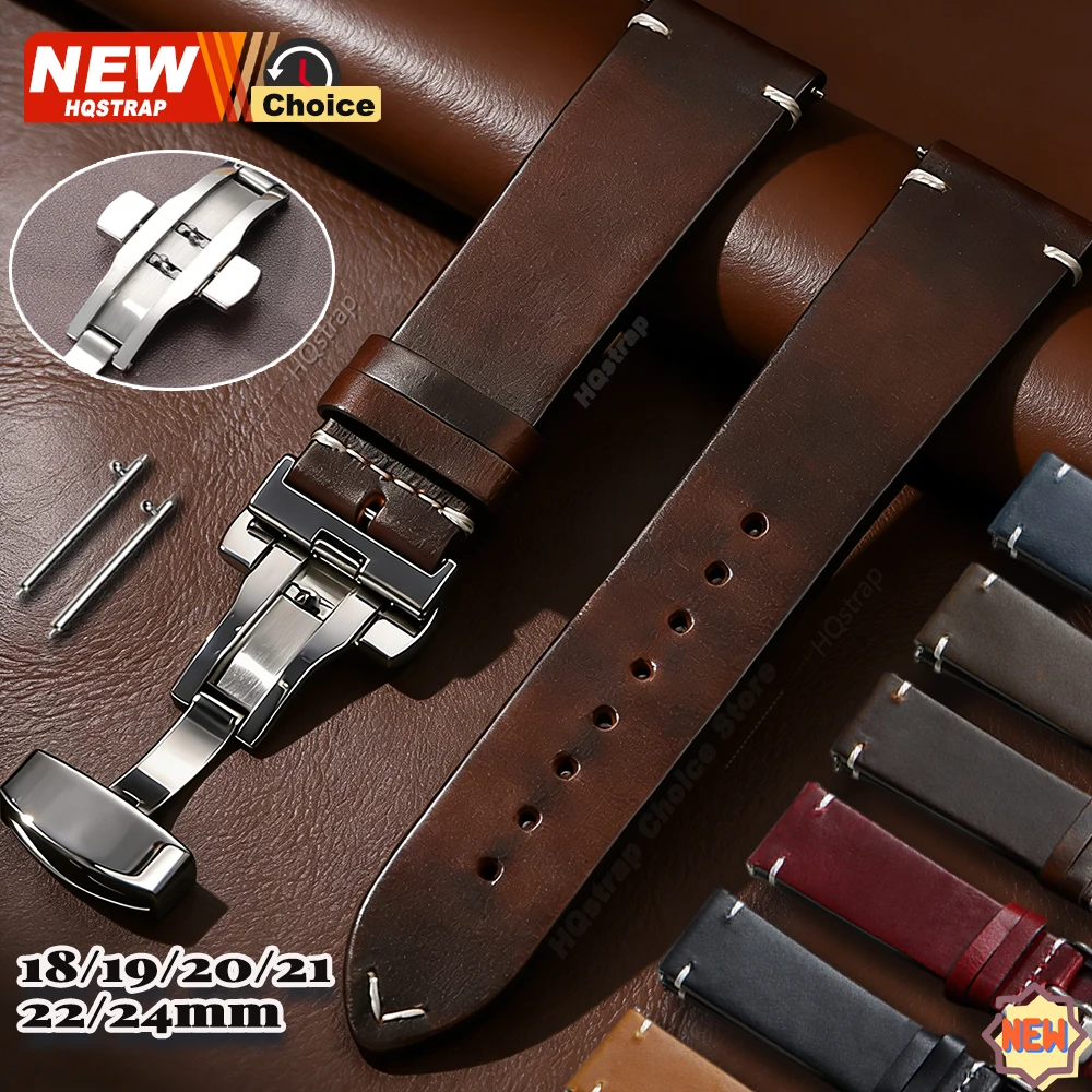 Premium Leather Butterfly Buckle Smartwatch Band - Oil Wax Finish