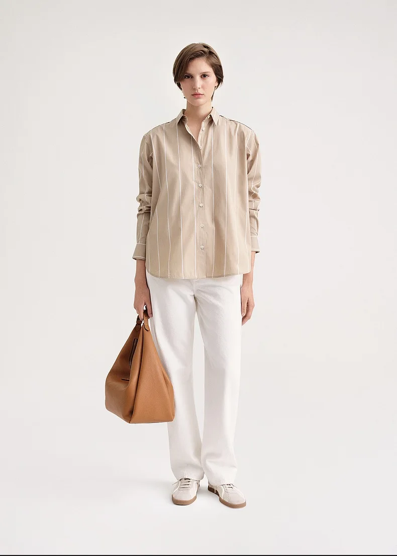 

T0teme Spring/Summer Women Blouse Cotton Full Sleeve Turn-down Collar Striped Printting Oversize Casual Vintage High Street