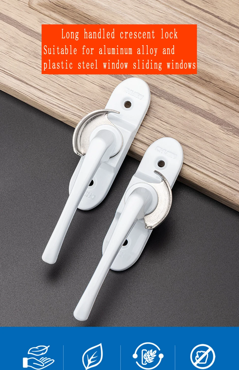 Description Picture 2 of itemPlastic Steel Aluminum Alloy Sliding Doors Windows Long Handle Crescent Lock Safety Lock Buckle Anti-theft Window Lock Hook