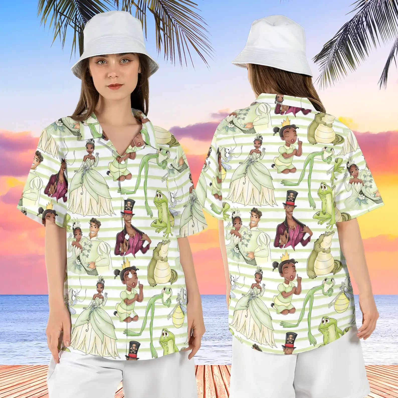 New Disney Princess Tiana And The Frog Camicia Hawaiana Camicia A Maniche Corte Abbottonata Camicia Hawaiana Disney Camicia Casual Da Spiaggia
