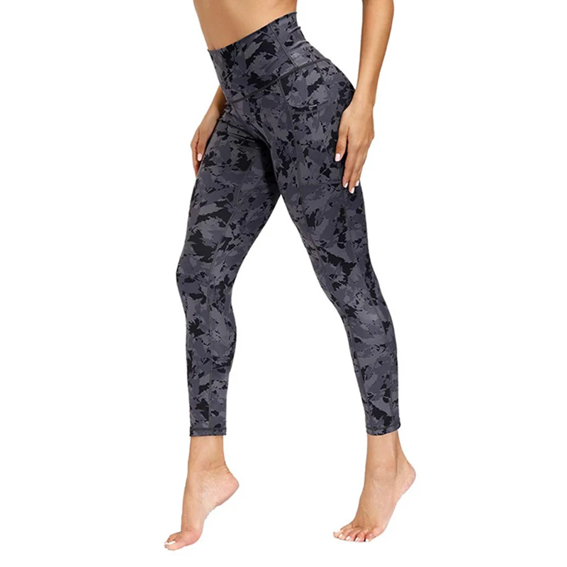 Green Print Yoga Pants Women Unique Fitness Workout Sports Running Leggings Sexy Push Up Gym Wear Elastic Slim Trousers Gray