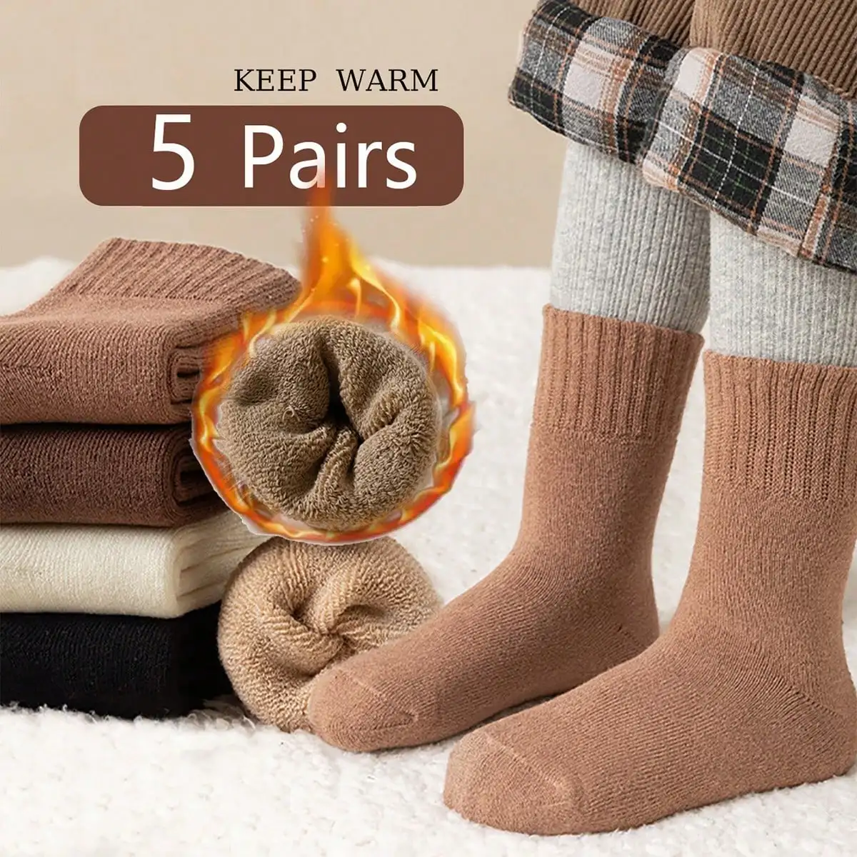 5 أزواج من جوارب تيري السميكة للأطفال مع طباعة حرو...