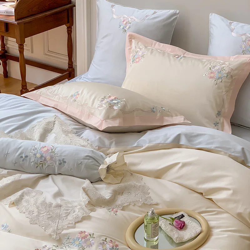 

120 Pieces Sleeping Naked 4-Piece Set with Contrast Color and Double Sided Use Bed Quilt Cover to Heal Girls' Literature Garden