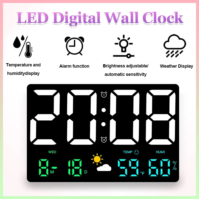 Color Screen Electronic Wall Clock Temperature Humidity Display LED Digital 5-level Adjustable Brightness Table Alarm Clock digital wall clock smart led wall clock