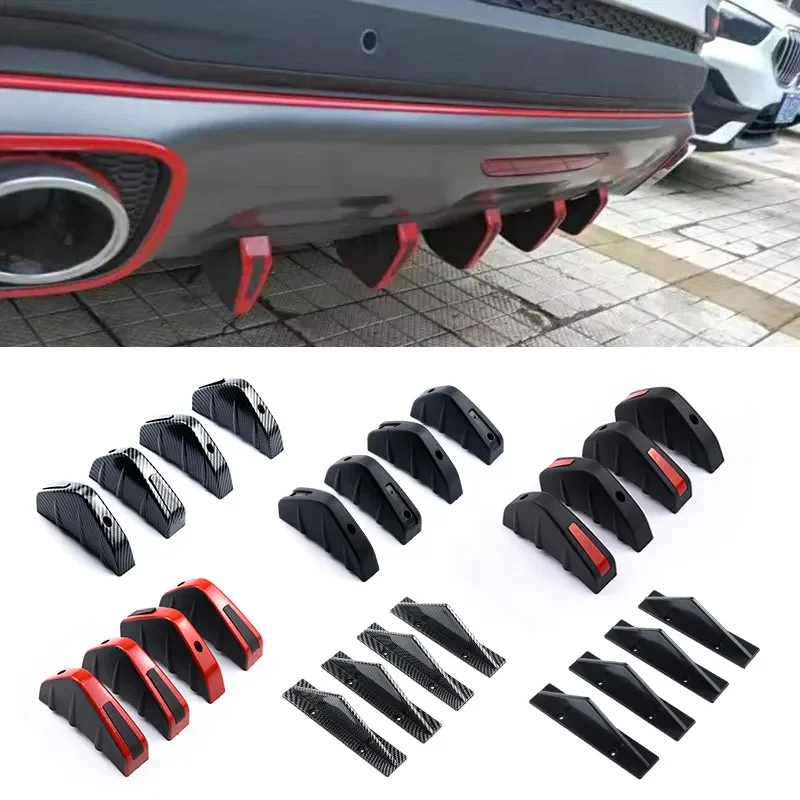 

4pcs Universal Carbon Fiber Car Modified Rear Bumper Diffuser Spoiler Black＆Red ABS Rear Bumper Lip Diffuser Anti-collision