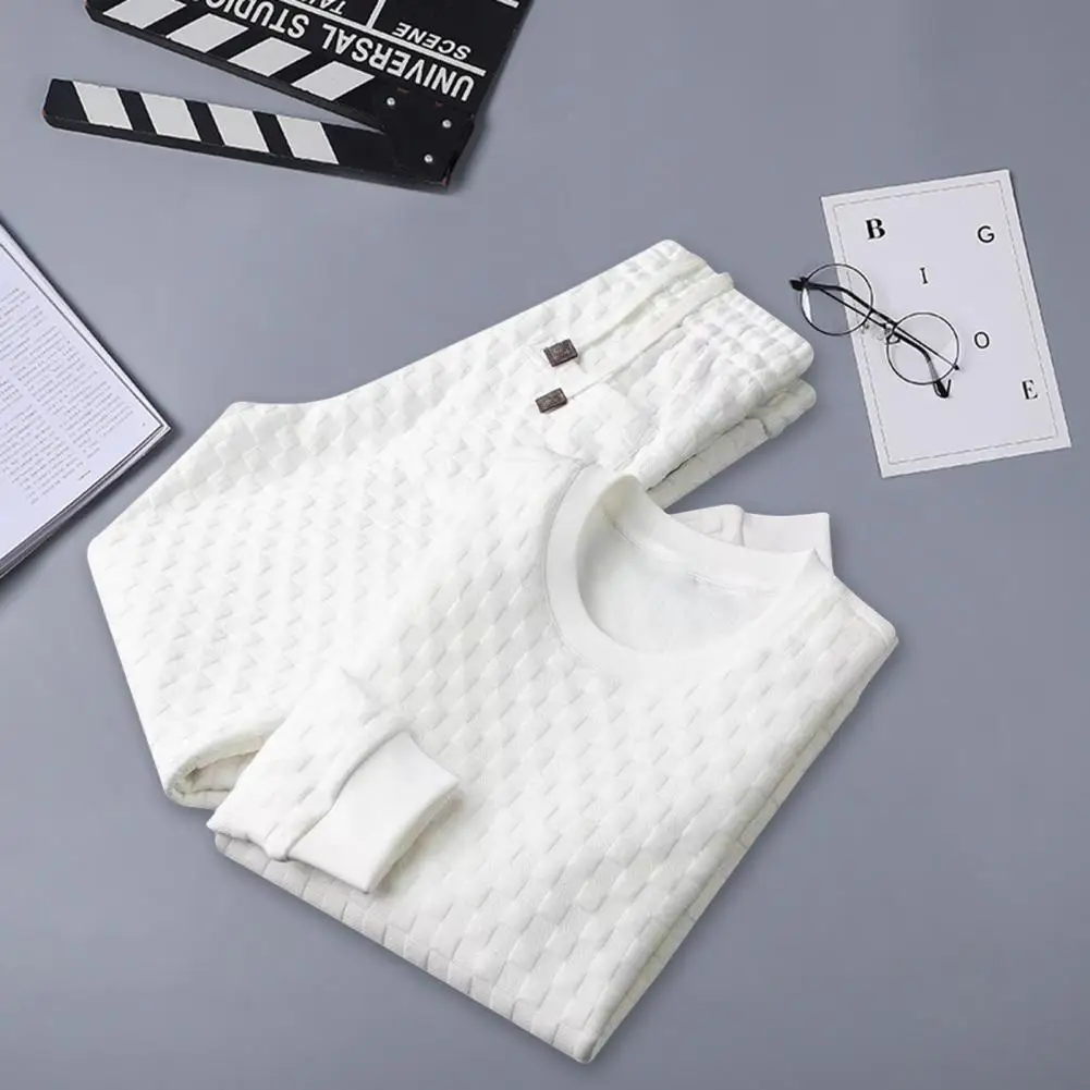 1 Set Stylish Sportswear Set Autumn Men Top Pants Solid Color Streetwear Crew Neck Drawstring Sports Suit