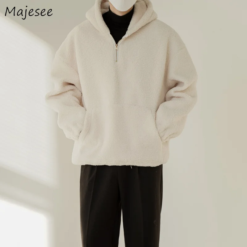

Winter Hoodies for Men Coats Hooded Clothes Warm American Stylish Retro Teens Unisex Outwear Thicken Minimalist Korean Fashion