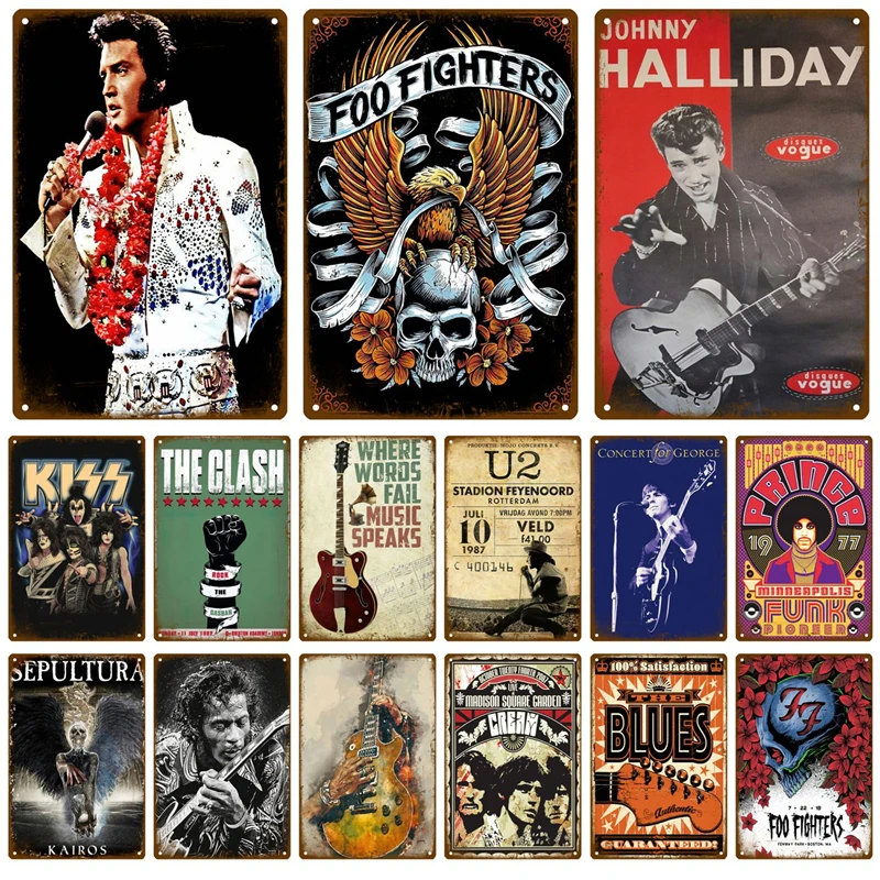 Wall Stickers Rock and Roll Metal Sign Band Tin Sign Decorative Plates Vintage Poster Stickers Man Cave Music Home Bar Wall Decor Plaque Art