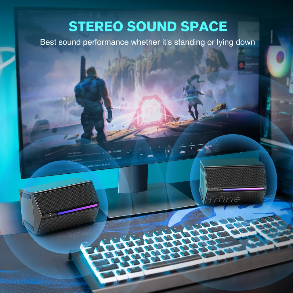 FIFINE Gaming Sound Box Stereo Surround Sound, USB RGB Speaker With Vol Control For PC,Lattop,PS4/5,TV-Ampligame A20_voghion.com