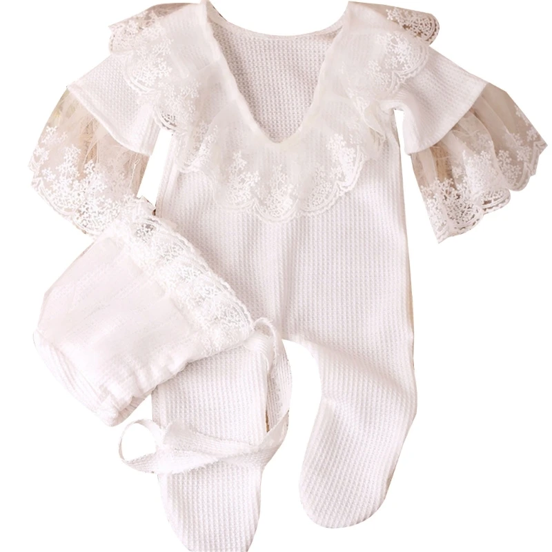 

0-1Month Baby Photo Props Long Sleeve Romper Photo Bonnet Newborn Photo Costume