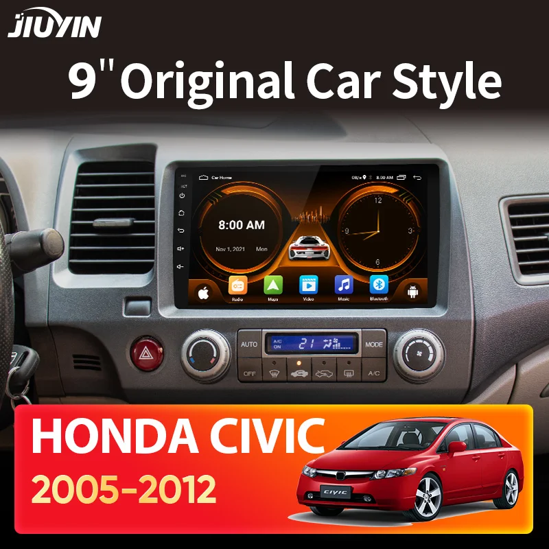 Автомагнитола JIUYIN мультимедийный видеоплеер на Android 10 9 дюймов GPS Wi-Fi DVD для Honda Civic