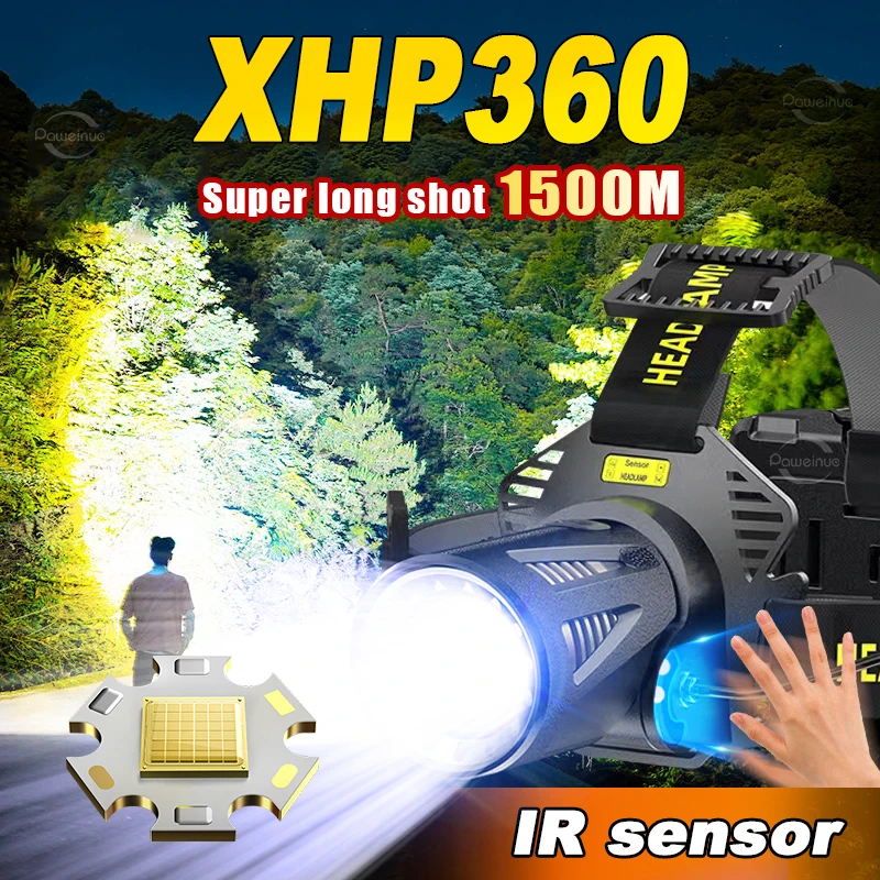 Brightest XHP360 Led Headlamp Powerful Rechargeable Head Flashlight