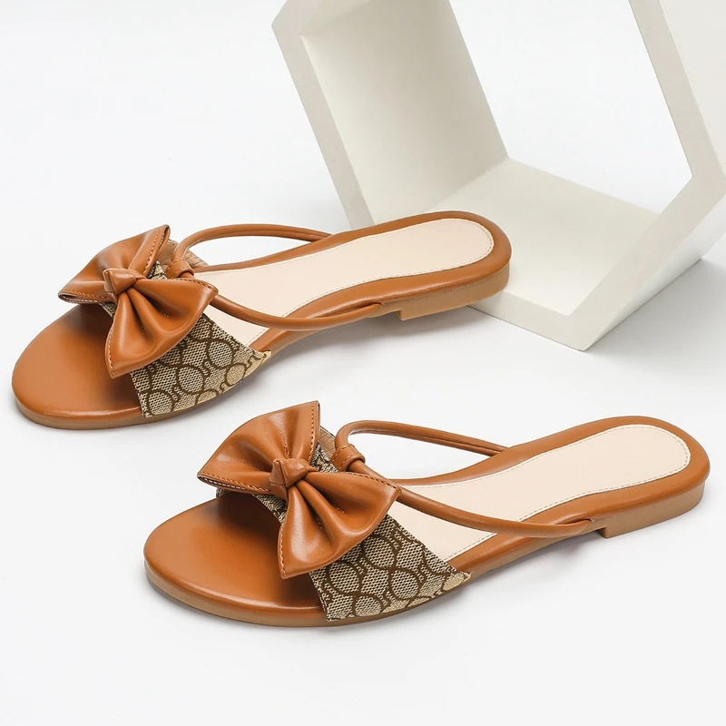 Elegant Pointed Toe Bow Narrow Band Flat Slippers Women Sexy Open Toe Non-slip Large Size Flat Shoes Comfort Vacation Beach Shoe 3 Elegant Pointed Toe Bow Narrow Band Flat Slippers Women Sexy Open Toe Non-slip Large Size Flat Shoes Comfort Vacation Beach Shoe - Image 3