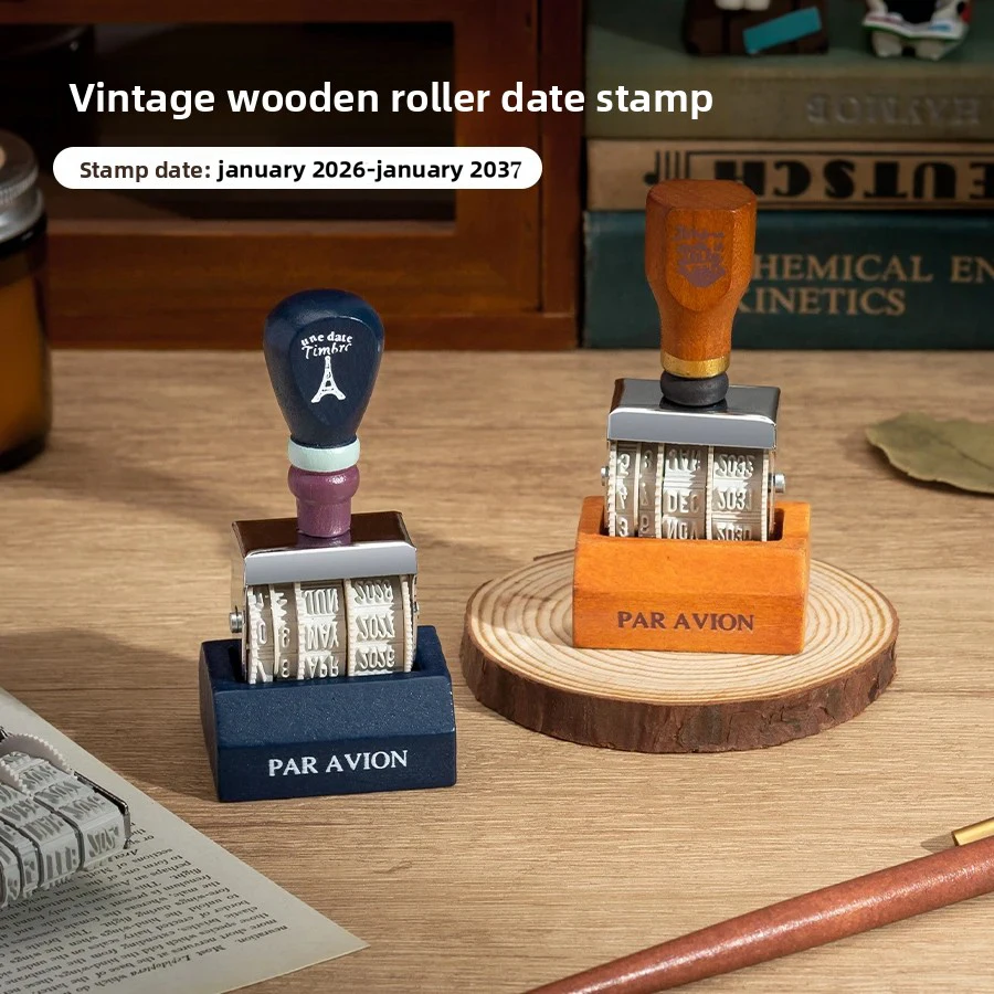 Vintage Wooden Rolling Calendar Date Stamp for Journaling and DIY Crafts