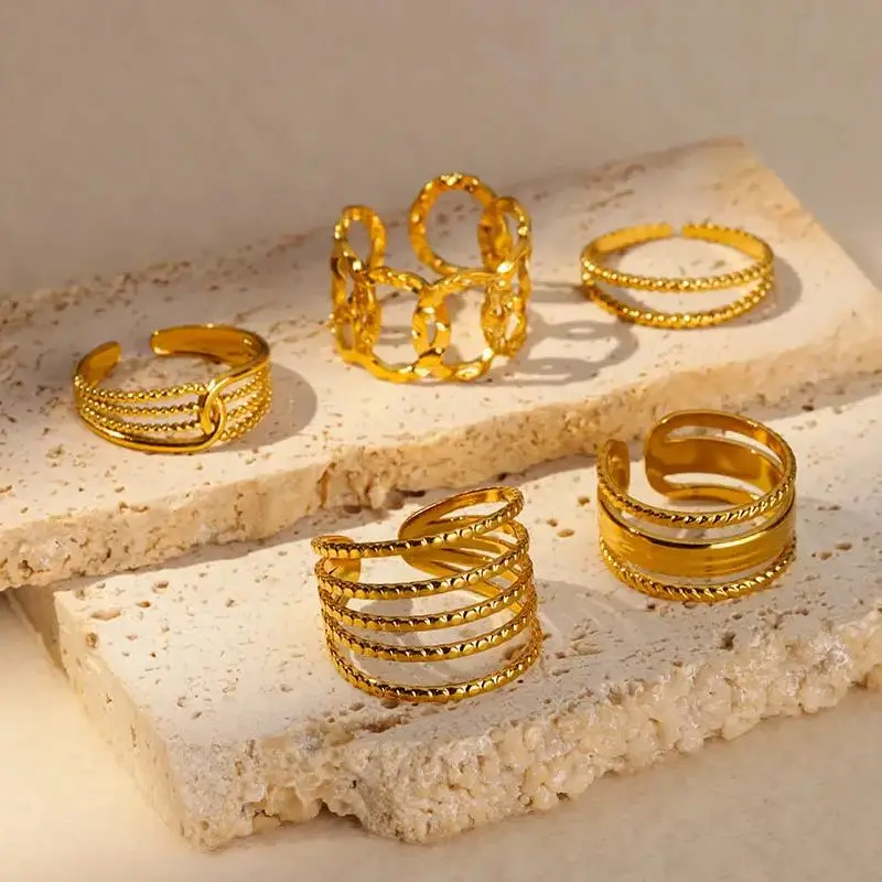 Stainless Steel Multi Layer Rings for Women Vintage Punk Open Adjustable Finger Ring Fashion Jewelry Wedding Birthday Gift 2024