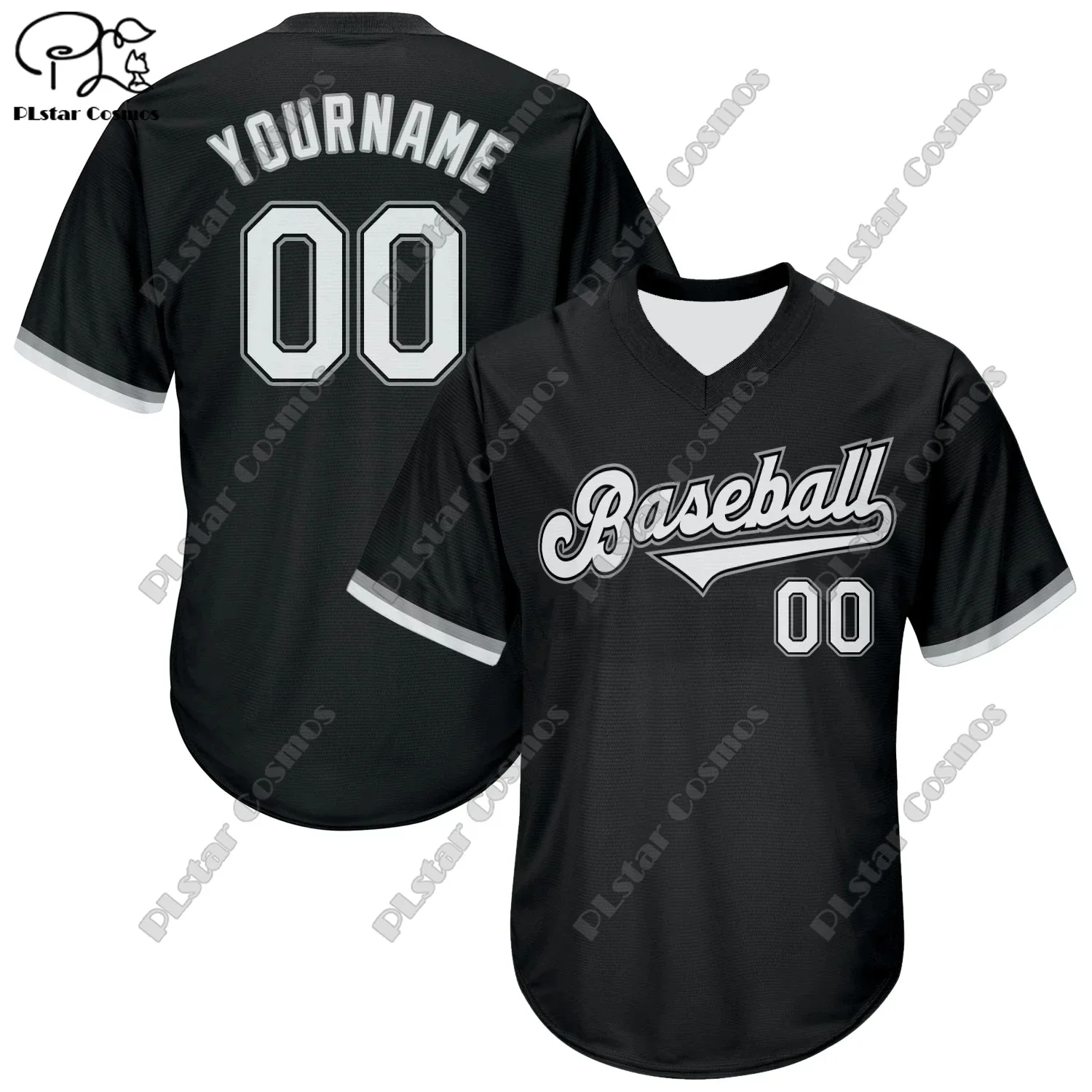 

New baseball jersey shirt customized 3D printing black contrasting series V-neck short-sleeved loose unisex T-shirt H-2